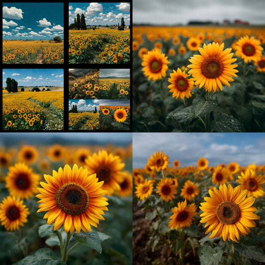Sunflower Field Photography Backdrop, Digital Background for Spring, Summer Photo Shoots, Square High-Resolution Image Download