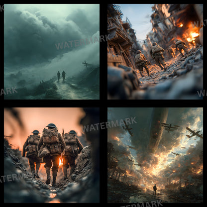 World War Battlefield Digital Backdrop, Grunge Photography Background, Military Photo Prop, for Social Media, Dramatic Scene Setter