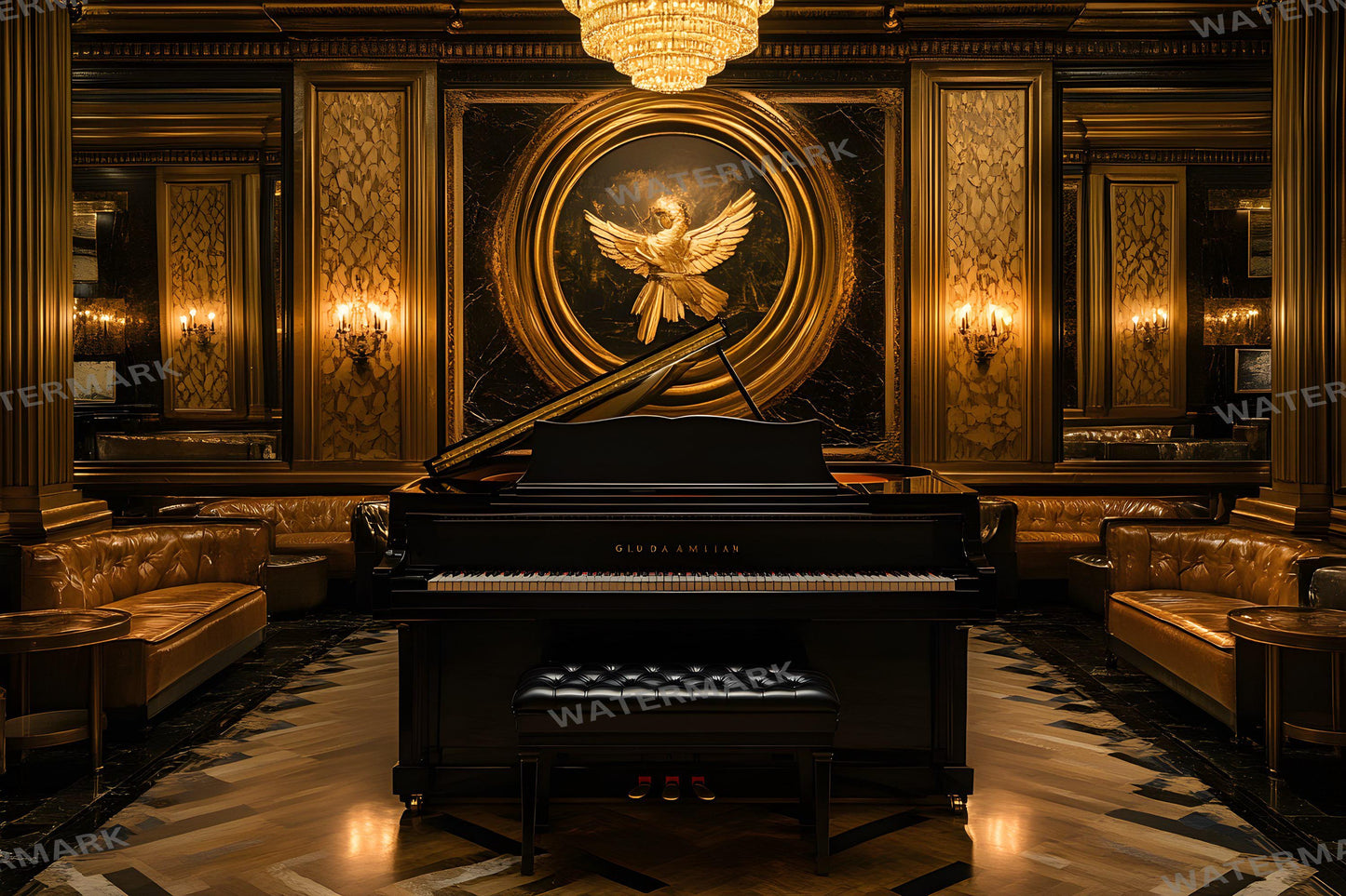 Jazz Lounge Luxe Backdrops | Art Deco Luxury Piano Backgrounds | Elegant Vintage Jazz Club Scene | Bar Interior | Digital Backdrops