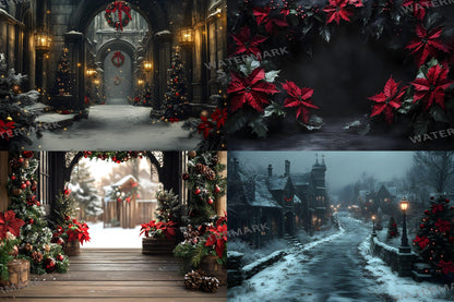 Gothic Christmas Backdrops, Black Christmas Backdrop, Gothic Festive Dark Hue Christmas Photography Backgrounds, Photoshop - 3:2 Ratio