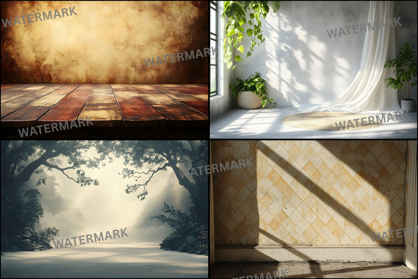 Vintage Sunlit Room Digital Backdrop, Wallpaper Backgrounds for Photography, High-Resolution Textures, Photo Overlays