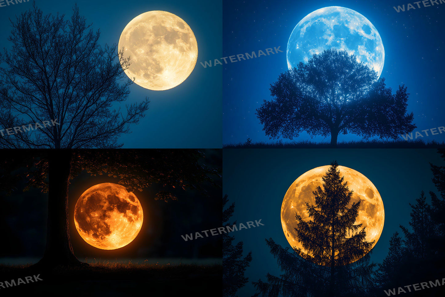 Full Moon Backdrops ��������� Mystical Night Sky, Fantasy Lunar Scenes, Spooky Moonlit Photography Backgrounds for Art, Film & Digital Backdrops