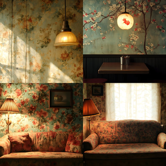 Vintage Wallpaper Room Digital Backdrop, Photography Backgrounds, Antique Interior Photo Prop, High-Res Image for Photographers