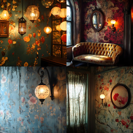Vintage Wallpaper Room Digital Backdrop, Photography Backgrounds, Antique Interior Photo Prop, High-Res Image for Photographers