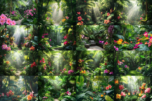 Tropical Secret Retreat Backdrop: PNGs for Exotic Island Photo Editing, Hidden Jungle Paradise Scenes, Lush Summer Digital Backdrops.