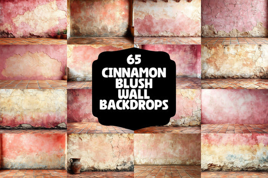Cinnamon Blush Wall Backdrops | Textured Vintage Wall Background | Warm Rust Pink Photoshop Backdrop | Weathered Brick Digital Background