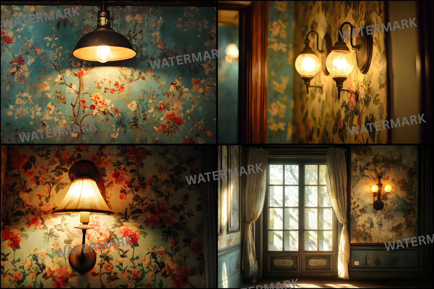 Vintage Wallpaper Room Digital Backdrop, Photography Backgrounds, Antique Interior Photo Prop, High-Resolution Download for Photographers