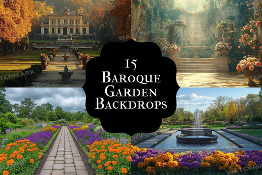 Baroque Garden Backdrop: 1PNGs for Ornate Formal Landscape Photos, Vintage Rococo Park Scenes, Elegant Topiary Digital Backdrops