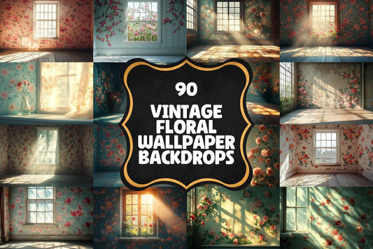 Vintage Floral Wallpaper Photography Backdrops - Textured Digital Art Aesthetic for Artists  Designers - 00x00px PNGs