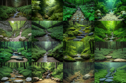Emerald Ravine Forest Backdrops - Woodland Backgrounds, Lush Green Trees, Nature - Perfect for Photoshop Composites Master Overlays