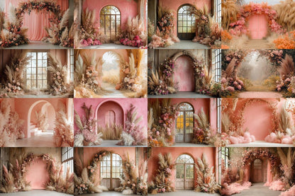 Pink Boho maternity digital backdrop room minimal arches backdrop maternity overlays, pink textures boho digital backdrop wedding studio