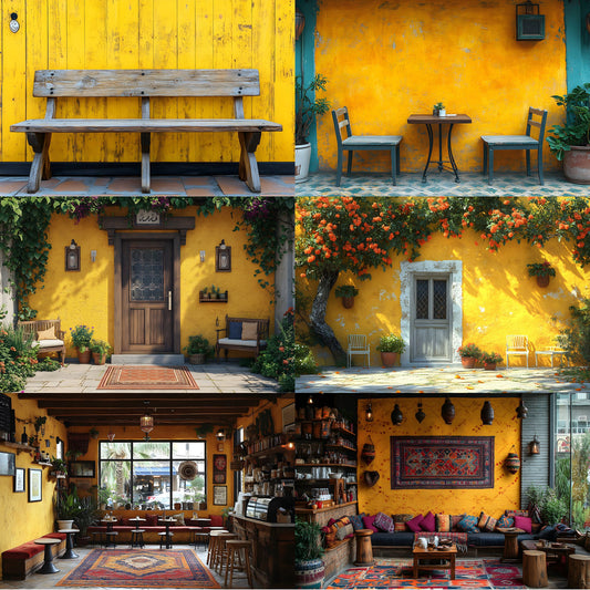 Yellow Middle Eastern Cafe Backdrop Set, Digital Download, Photography Backgrounds, Arabian Nights Theme, Food Blogger Photo Prop