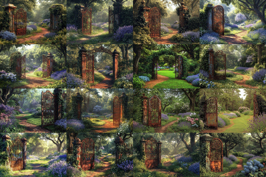 Antique Gate Garden Backdrops, Enchanted Forest Digital Backgrounds, Secret Garden Scenes, Photography, Forest Gate Photography Backdrops