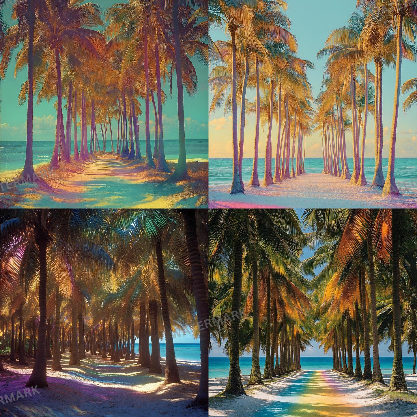 Tropical Palm Tree Beach Photography Backdrop ��������� Rainbow -Hue Colorful Beach Backdrops, Summer Parties, Vacation Photoshoots, Summer Backdrop