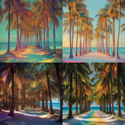 Tropical Palm Tree Beach Photography Backdrop ��������� Rainbow -Hue Colorful Beach Backdrops, Summer Parties, Vacation Photoshoots, Summer Backdrop