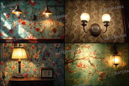 Vintage Wallpaper Room Backdrops, Photography Backgrounds, Digital Download for Portrait Photography, High-Resolution Images