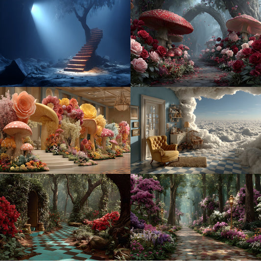 Alice in Wonderland Backdrop Digital Download, Whimsical Wonderland Background, Fantasy Photography Backdrop, Storybook Party, Ratio