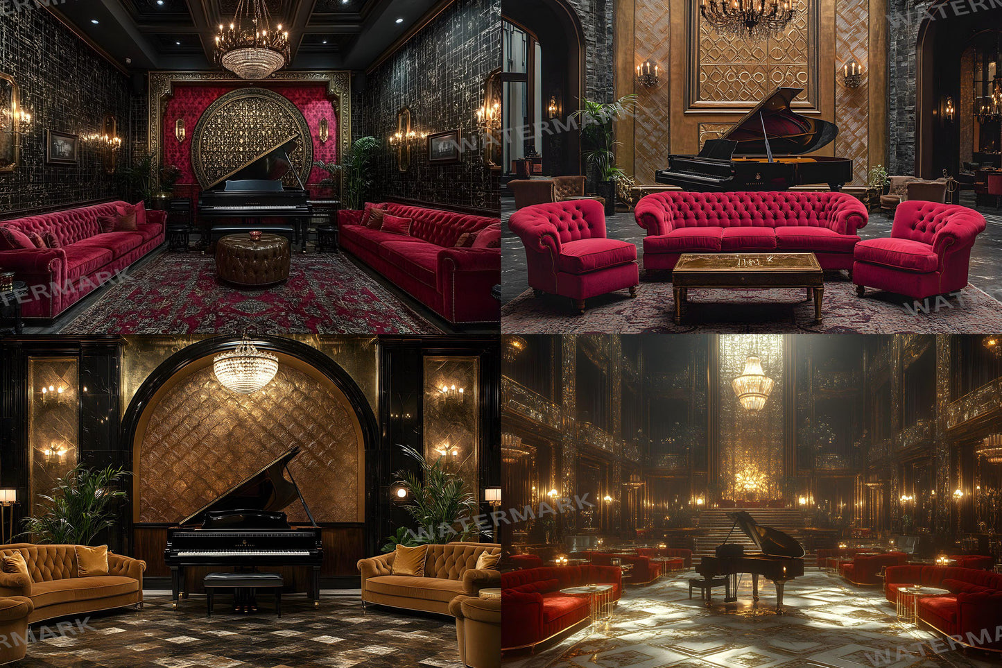 Jazz Lounge Luxe Backdrops | Art Deco Luxury Piano Backgrounds | Elegant Vintage Jazz Club Scene | Bar Interior | Digital Backdrops