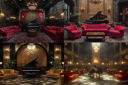 Jazz Lounge Luxe Backdrops | Art Deco Luxury Piano Backgrounds | Elegant Vintage Jazz Club Scene | Bar Interior | Digital Backdrops