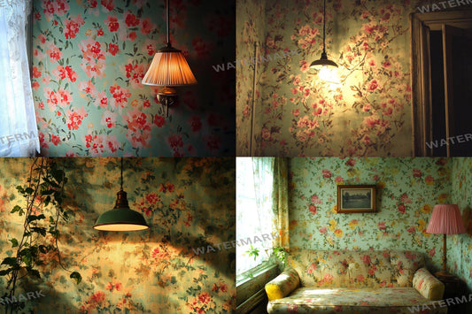 Vintage Wallpaper Room Backdrops, Moody Backgrounds, Dark Floral Retro Textures for Photography, Vintage Wall Backdrop, Floral Wall