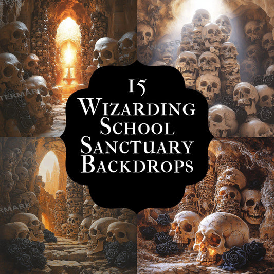 Magical wizarding school digital backdrops for fantasy photo editing, spellbinding photography backgrounds, and creative composites