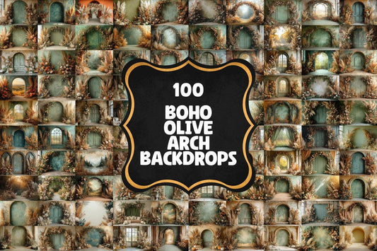 Boho Olive Arch Photography Backdrops for Digital Artists  Photographers - Warm Inviting Aesthetic - Commercial Use Allowed