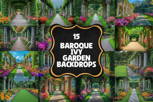 Baroque Ivy Garden Photo Overlays - Warm Aesthetic Digital Backdrops for Artists  Designers - 00x0PNG Files