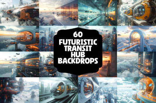 Futuristic Transit Hub Backdrops, Digital Sci-Fi Backgrounds, Hi-Tec City Aesthetic, Photoshop Overlays - Futuristic City Backgrounds