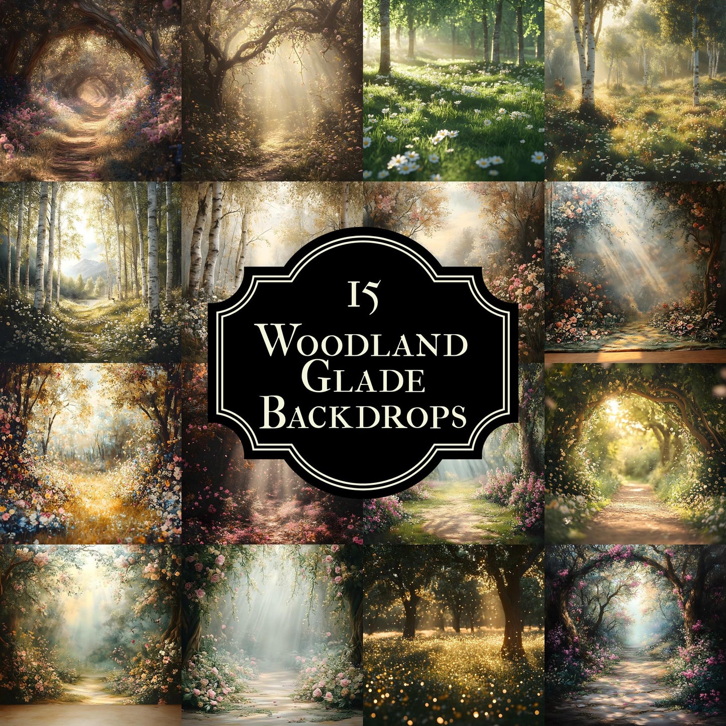 Woodland Glade Digital Backdrops - Magical Forest Photo Backdrops, Photographers, Adventure Background - Family Portrait - Forest Trees