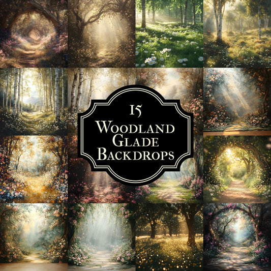 Woodland Glade Digital Backdrops - Magical Forest Photo Backdrops, Photographers, Adventure Background - Family Portrait - Forest Trees