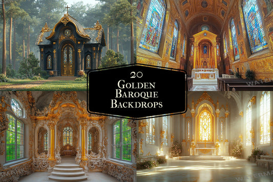Golden Baroque Backdrops | Ornate Cathedrals | Gilded Churches | Opulent Decor | Historic Interiors | Digital Backgrounds