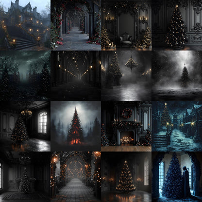 Gothic Christmas Backdrops, Digital Backdrop, Santa Christmas Backdrop, Gothic Dark Festive Digital Download Black Christmas Backgrounds