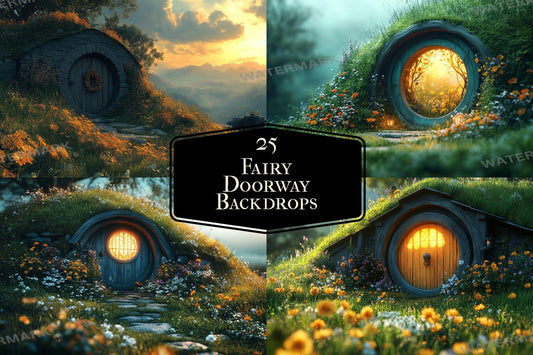 Fairy Doorway Backdrops | Enchanted Cottage Doors with Glowing Lights | Mystical Forest Fantasy Backgrounds,  Photography, Fairy Backdrop