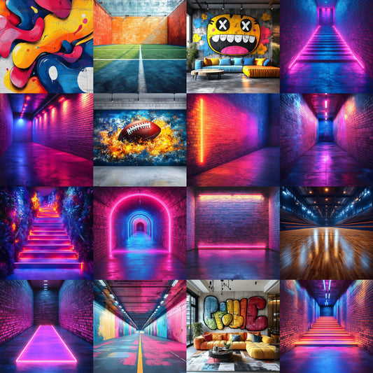 Sports Background Bundle, Neon Light Overlays, Digital Sports Backdrops For Football, Softball, Soccer, Basketball, Baseball Photos