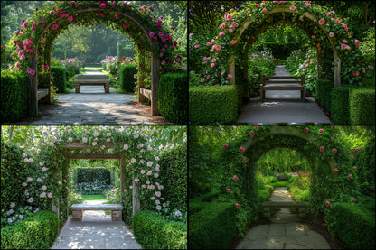 Secret Garden Arbour Digital Backdrop, Floral Arbour Background, Photography Backdrop, Wedding Arbour, Spring Garden Photo Background, Landscape