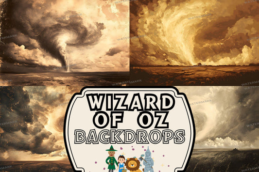 Tornado Swirling Above Kansas | Fantasy Green Cityscape Images | 1Magical Oz Backdrops | Dorothy Wizard of OZ Backdrops