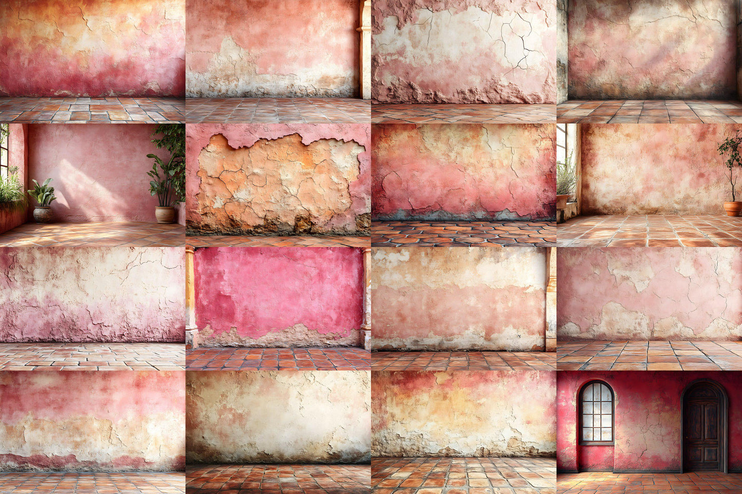 Cinnamon Blush Wall Backdrops | Textured Vintage Wall Background | Warm Rust Pink Photoshop Backdrop | Weathered Brick Digital Background