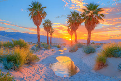 Desert Oasis Backdrops | Desert Backdrop | Tropical Sunset Photoshop Background | Warm Sand Beach Scene | Photography Digital Backdrop