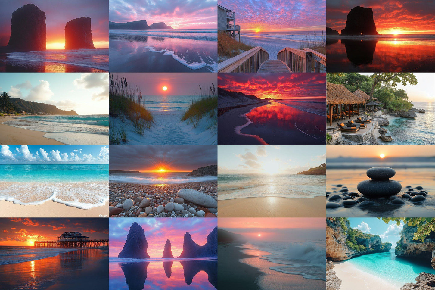 Beach Sunrise Backdrop: 19PNGs for Coastal Ocean Dawn Photography, Tropical Golden Hour Shore Scenes, Seaside Morning Digital Backdrops