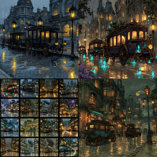 Anime Victorian Alchemical City Backdrop, Steampunk Digital Background for Cosplay, Fantasy Photography, Square Unique Alchemy Art, Printable Image