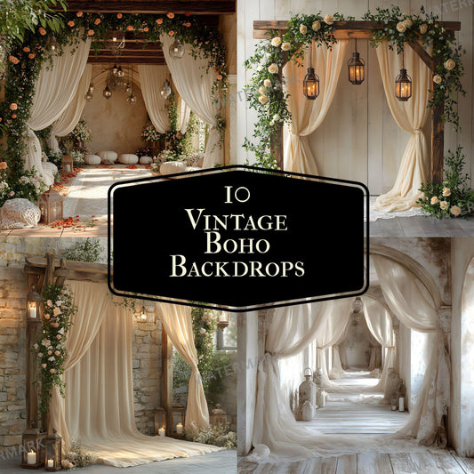 Set of 1Vintage Boho Digital Portrait Overlays for Photography Backdrops  Photoshop Composites - High Resolution 96x96px