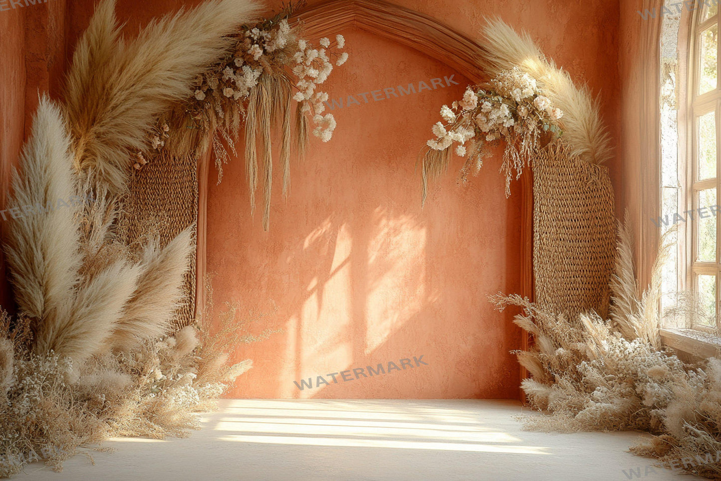 Boho Terracotta Backdrops - Warm Rustic Pampas & Elegant Archway Digital Backgrounds for Photoshop, Master Overlays, Maternity, Wedding