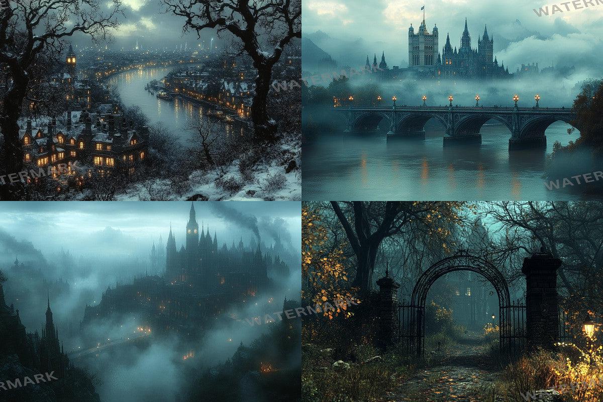 VICTORIAN LONDON BACKDROP - Night Photography Overlay for Photoshop