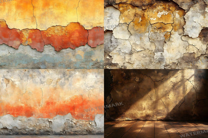 Sunlit Clay Wall Backdrop, Rustic Textured Background, Aged Plaster Walls, Warm Earthy Decor, Mediterranean Aesthetic, Photography Setting