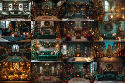 Green Christmas Backdrops, Christmas Background, Christmas Scene, Digital Christmas Wallpapers, Photoshop, Photography Backdrops - 3:2 Ratio