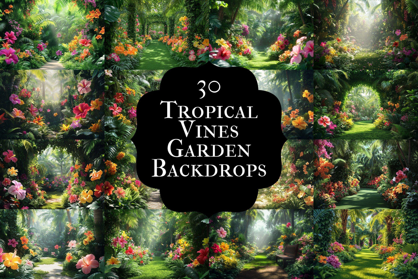 Tropical Vines Digital Backdrops - 3High-Res PNG Files for Photography  Craft Design - Commercial Use Allowed