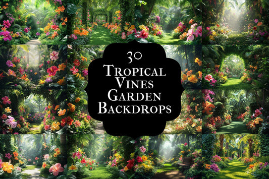 Tropical Vines Digital Backdrops - 3High-Res PNG Files for Photography  Craft Design - Commercial Use Allowed