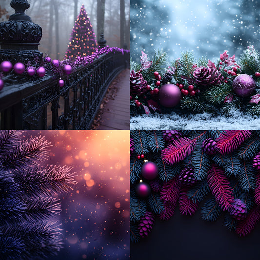 Gothic Purple Christmas Digital Backdrop, Holiday Photography Background, Dark Festive Scene, Fantasy Xmas Photo Prop, Images