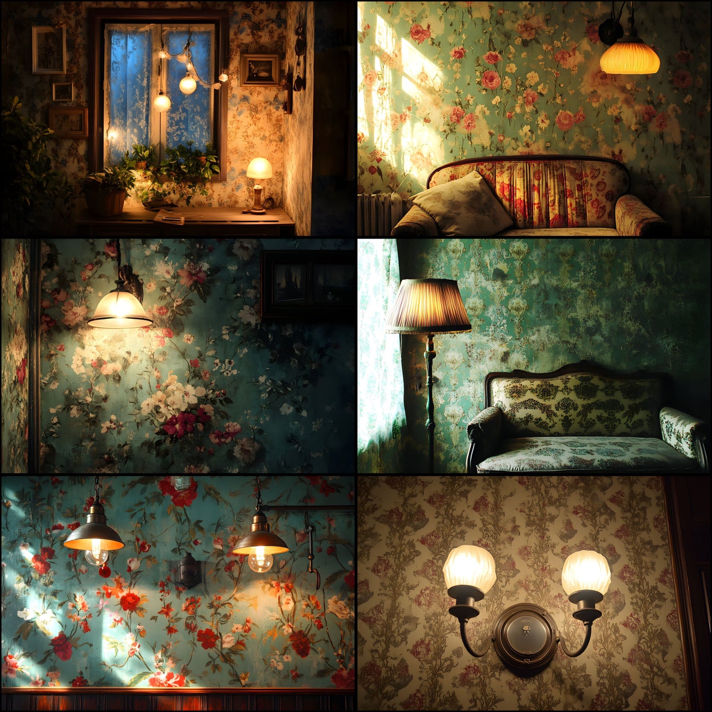Vintage Wallpaper Room Backdrops, Photography Backgrounds, Digital Download for Portrait Photography, High-Resolution Images