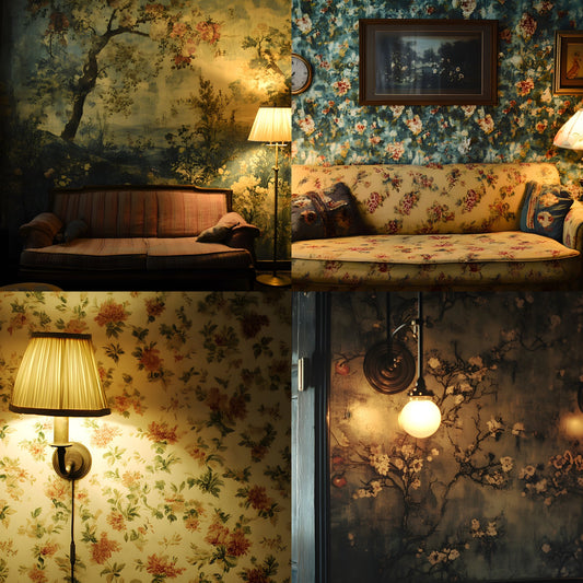 Vintage Wallpaper Room Backdrops, Photography Backgrounds, Digital Download for Portrait Photography, Cozy Interior Scene, Photo Studio Prop